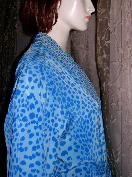Vintage Reversible Blue Belted Robe M - Picture 15 of 17